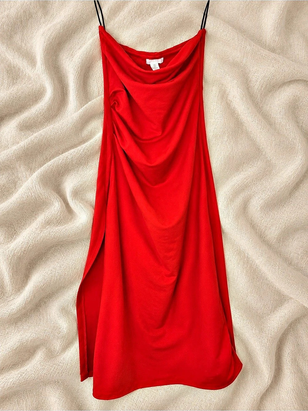 H&M Red Draped Cowl Neck Mini Dress | Size S